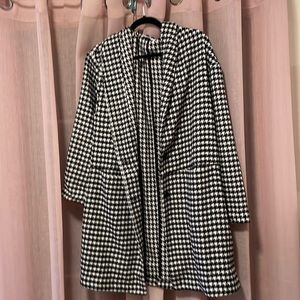 Old Navy Black and White Houndstooth Wool Trench Coat